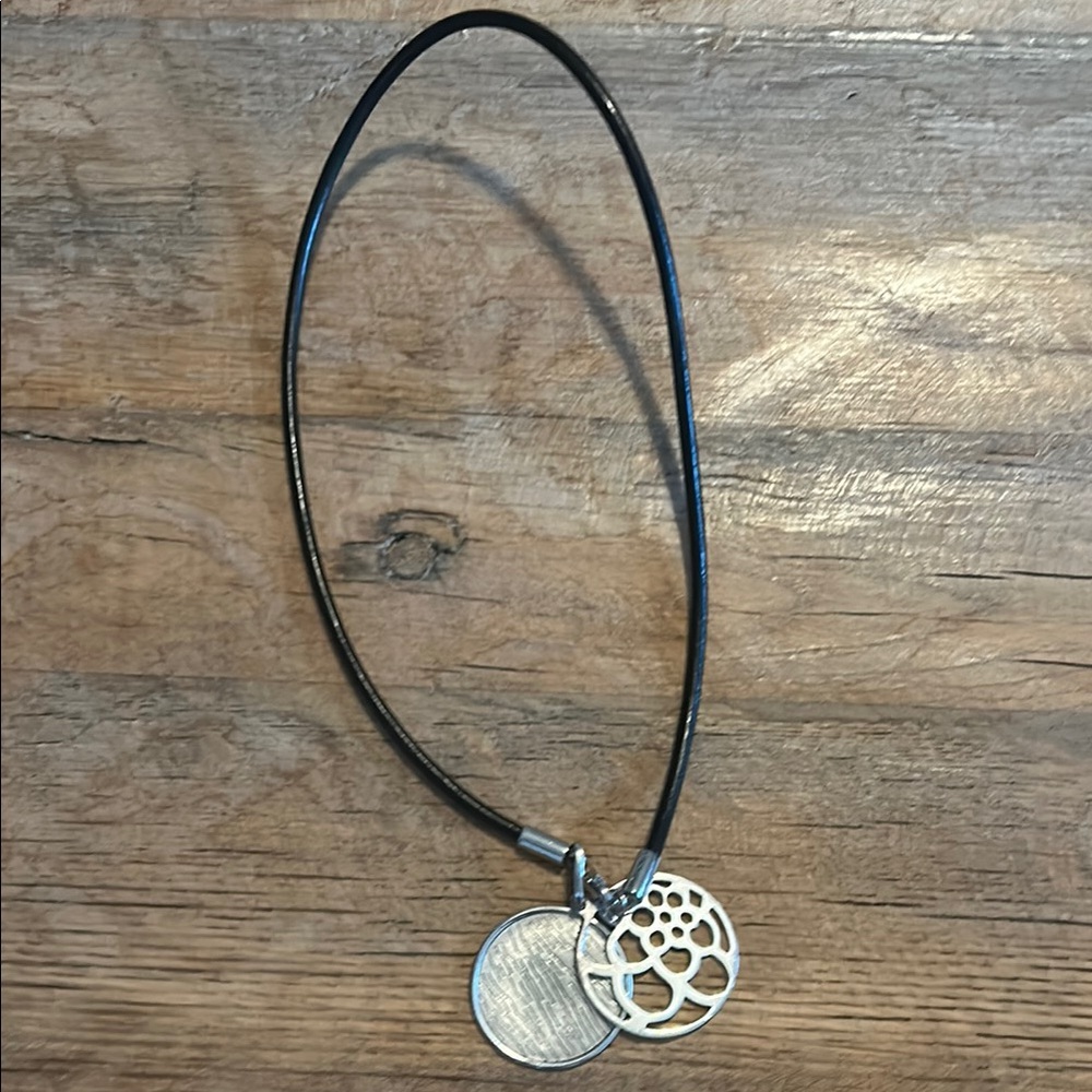 Silver and Black Circle Pendant Necklace